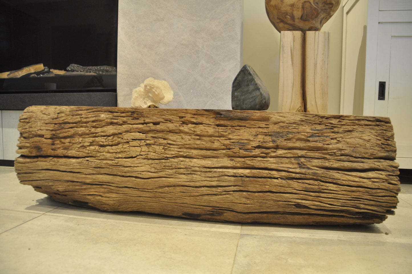 Coffee table out of a massive piece of teak tree