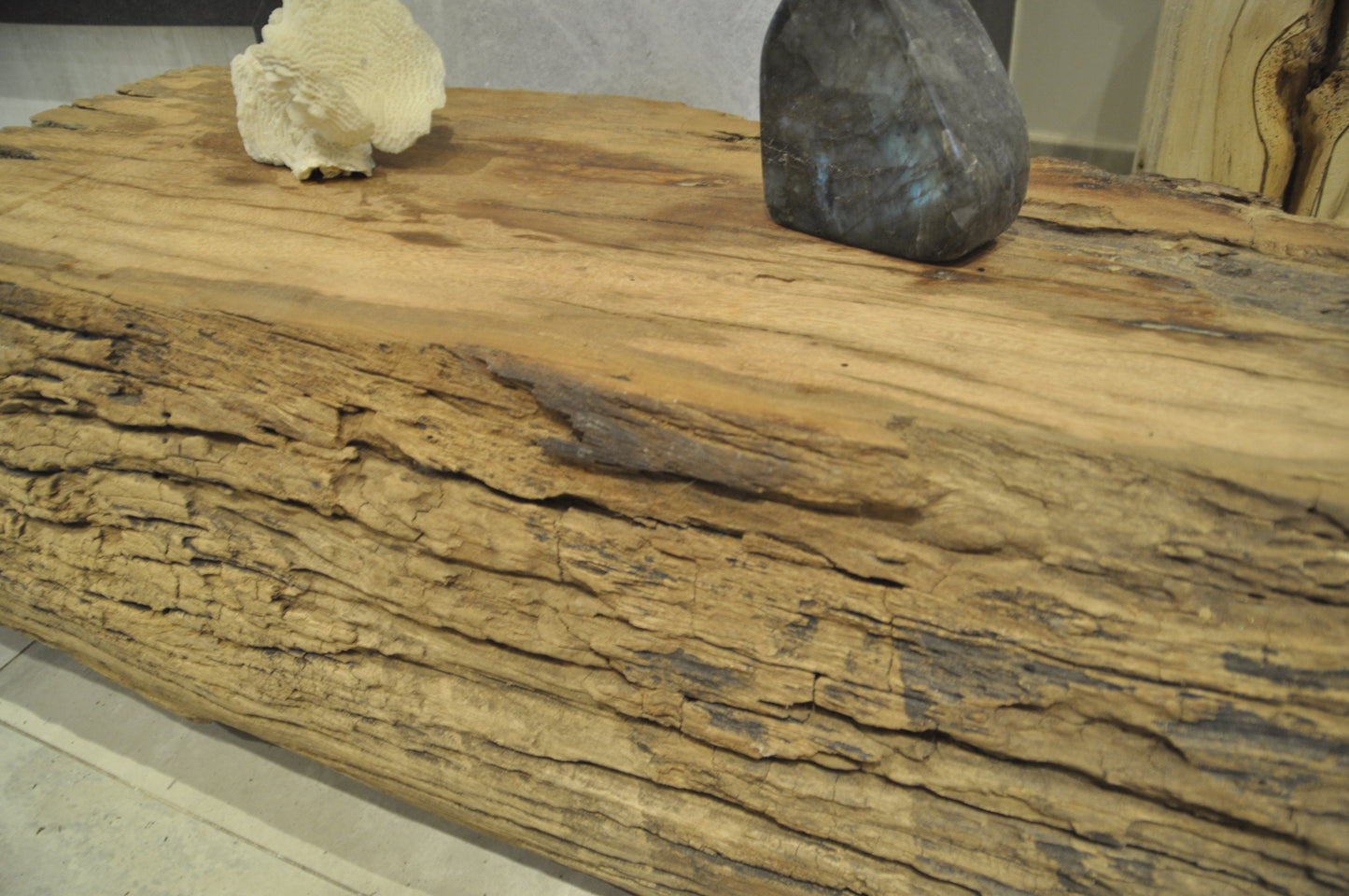 Coffee table out of a massive piece of teak tree