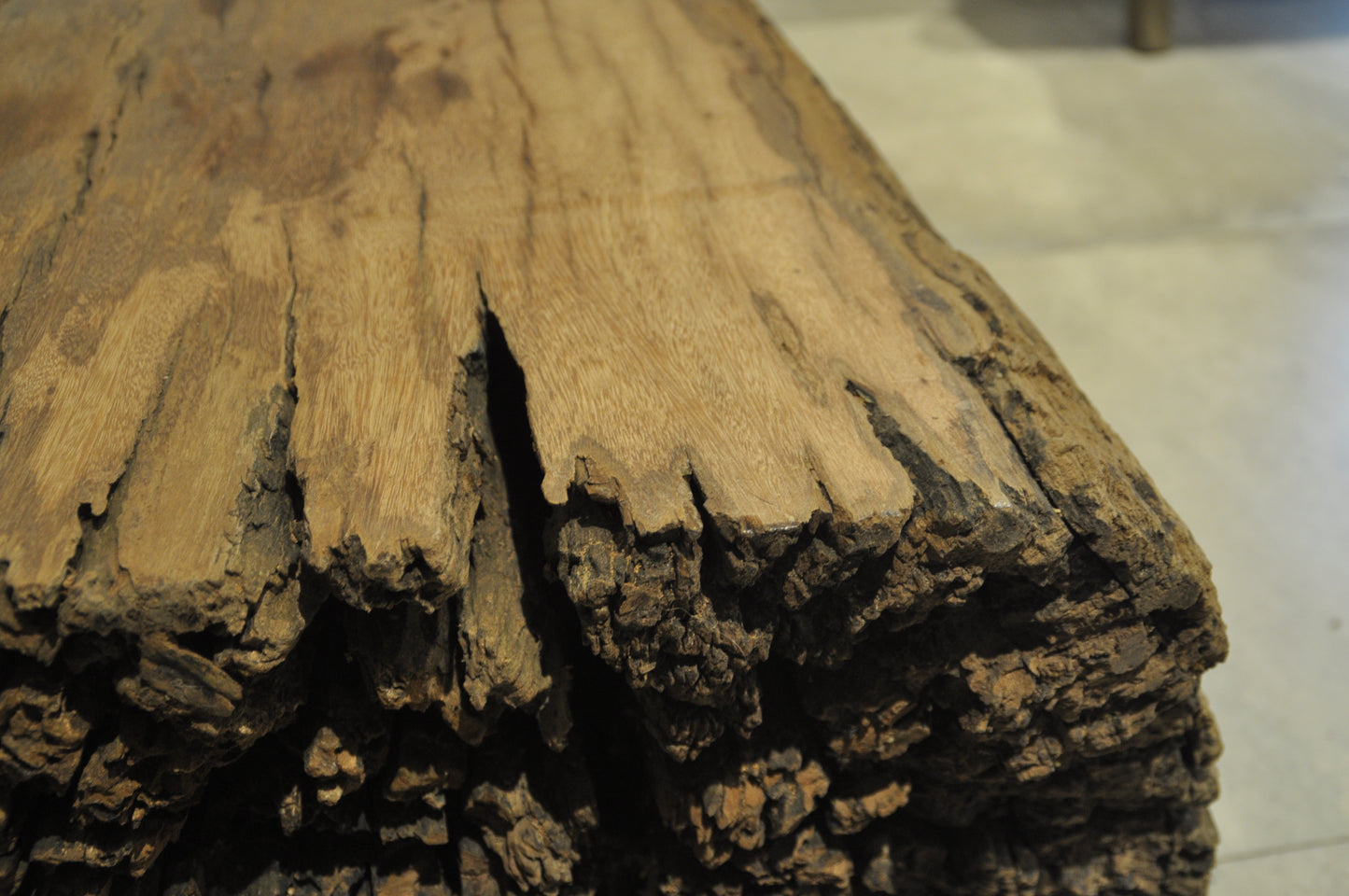 Coffee table out of a massive piece of teak tree