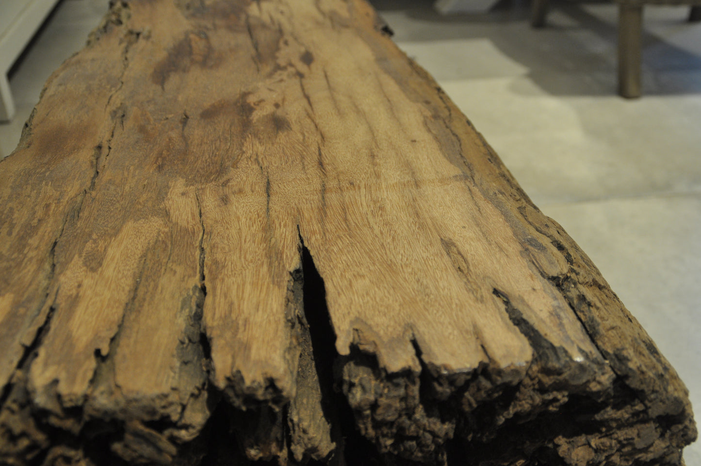 Coffee table out of a massive piece of teak tree